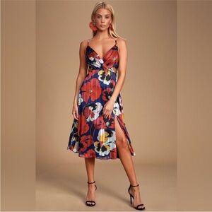 All About Love Royal Blue Floral Print Midi Dress XS